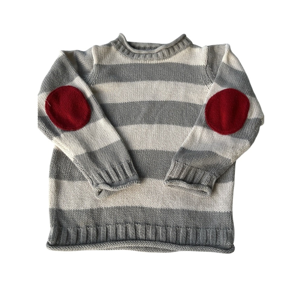 Burt‎ Bees Kids Organic Cotton Striped Sweater Red Elbow Patches Size 3T